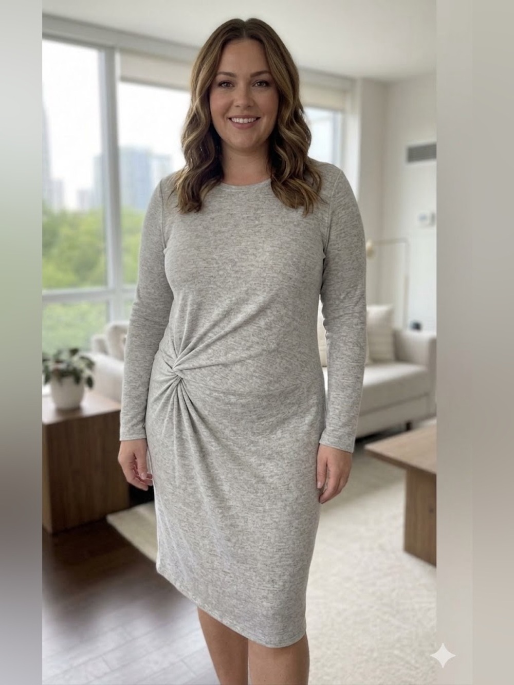 Design Lab Lord & Taylor Gray Long Sleeve Dress